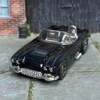 Custom Hot Wheels - 1958 Chevy Corvette - Black - Smoked Chrome Mag Wheels - Rubber Tires