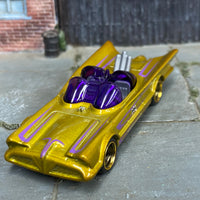 Custom Hot Wheels - Batman Batmobile - Gold and Purple - Black and Gold Mag Wheels - Rubber Tires