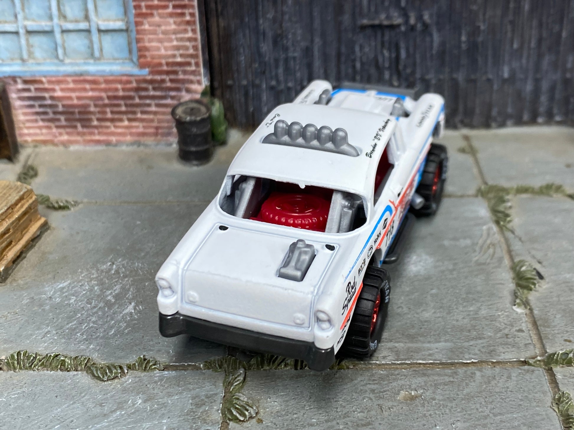 Custom Hot Wheels - Big Air Bel Air Chevy Bel Air - Whie and Blue - Red Mag Wheels - Off Road Rubber Tires