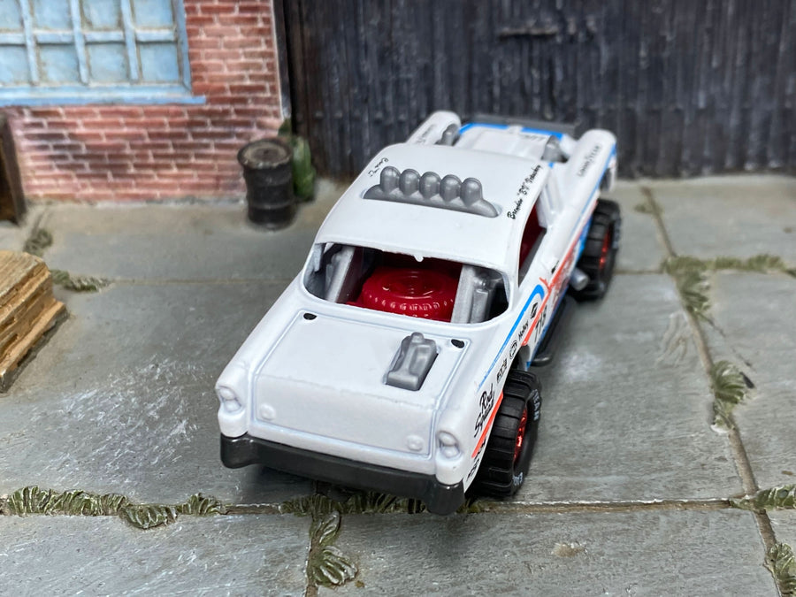 Custom Hot Wheels - Big Air Bel Air Chevy Bel Air - Whie and Blue - Red Mag Wheels - Off Road Rubber Tires