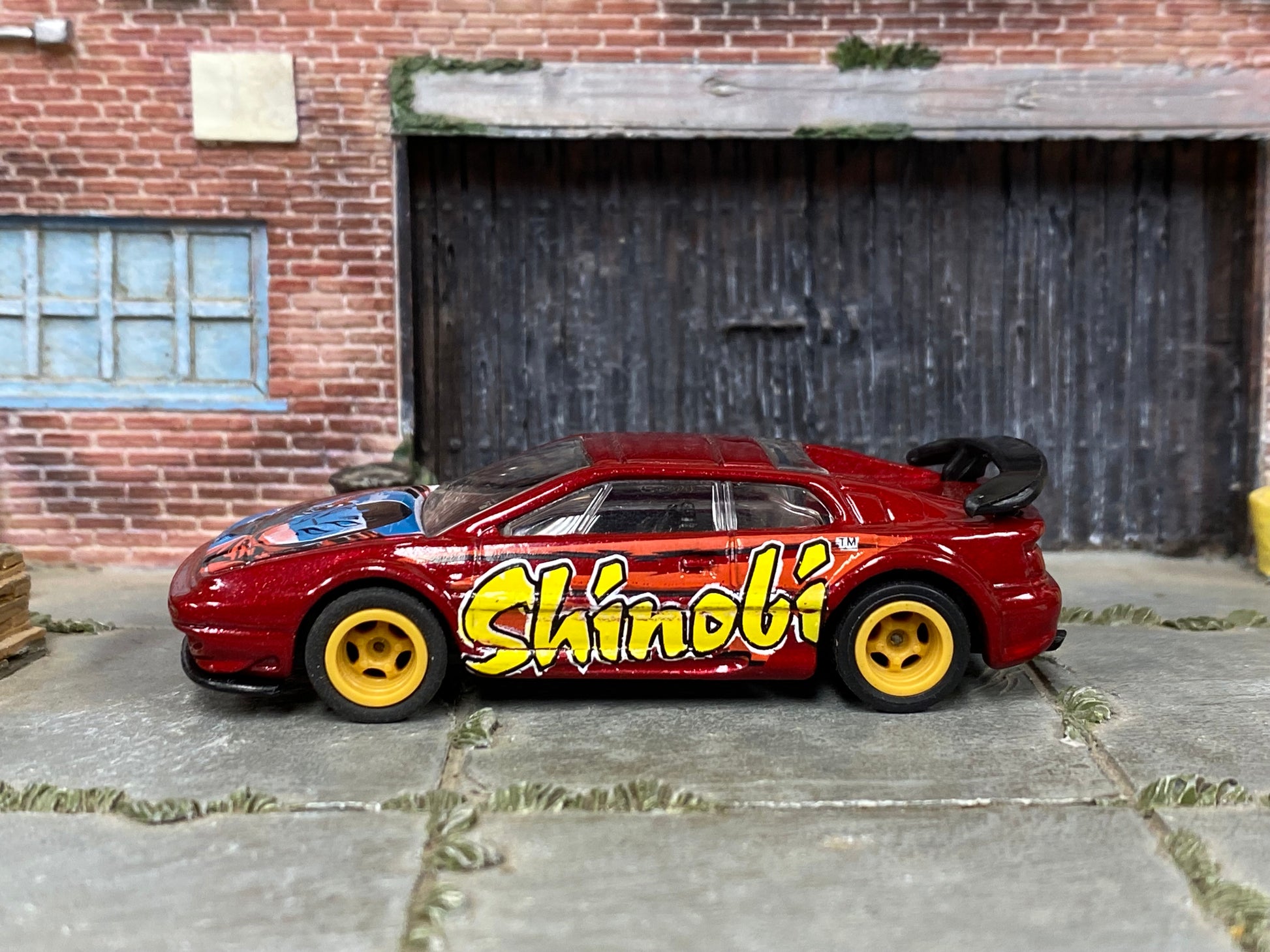 Custom Hot Wheels - Lotus Esprite - Dark Red and Yellow "Shinobi" - Yellow Mag Wheels - Rubber Tires