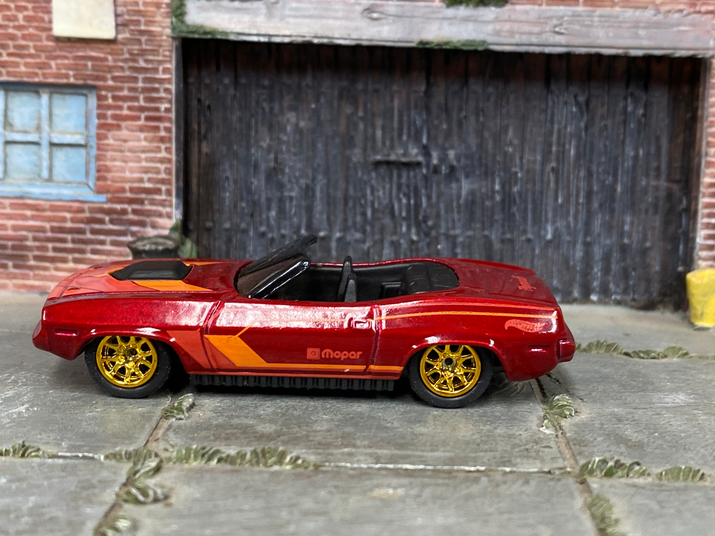 Custom Hot Wheels - Plymouth Barracuda - Red and Orange - Gold Mag Wheels - Rubber Tires