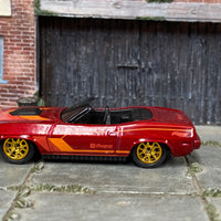 Custom Hot Wheels - Plymouth Barracuda - Red and Orange - Gold Mag Wheels - Rubber Tires