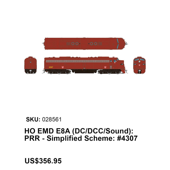 Rapido HO Scale Pennsylvania Railroad Late E8a Snd #4307 — exact product reference