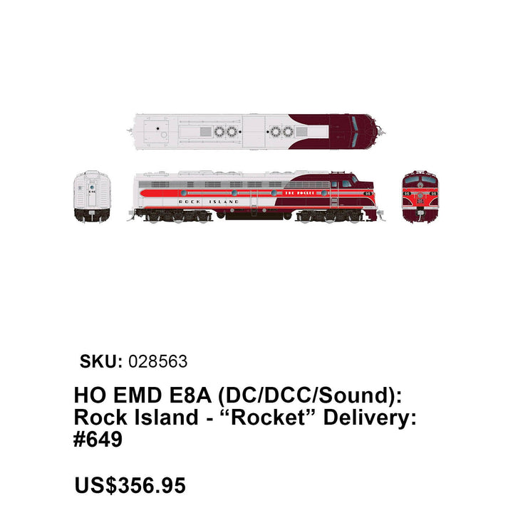 Rapido HO Scale Rock Island Rocket E8a Snd #649 — exact product reference