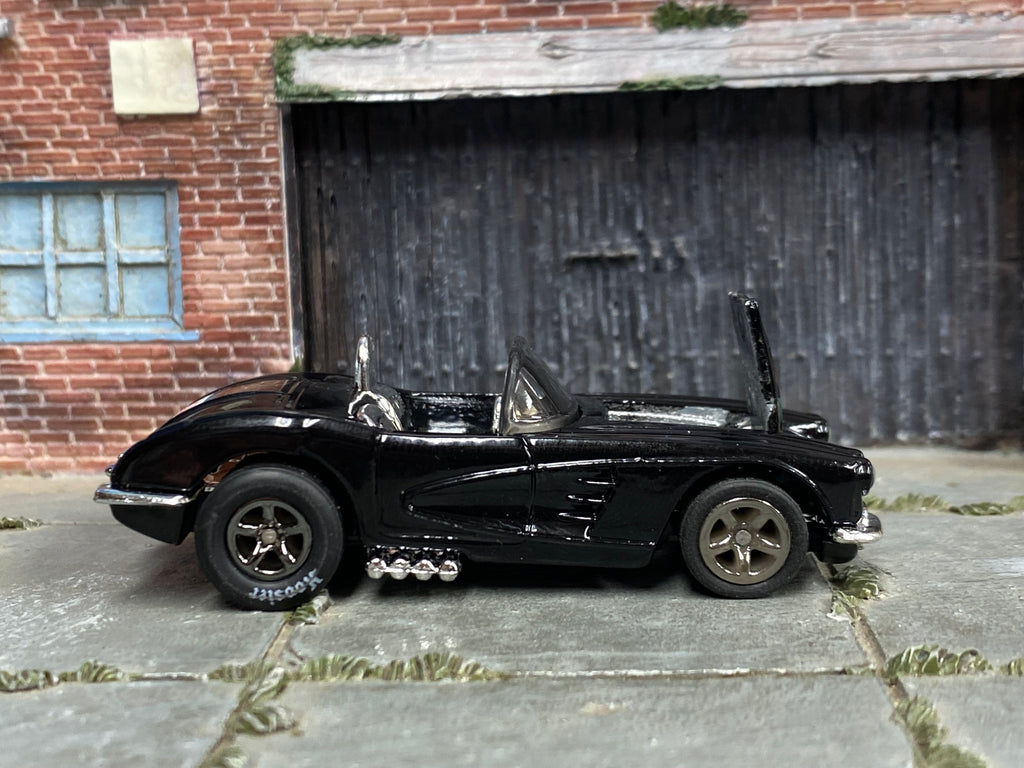 Custom Hot Wheels - 1958 Chevy Corvette - Black - Smoked Chrome Mag Wheels - Rubber Tires