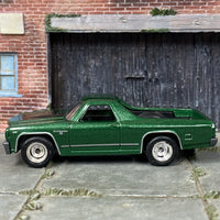 Custom Matchbox - 1970 Chevy El Camino - Green and Black - Chrome Steel Wheels - Rubber Tires