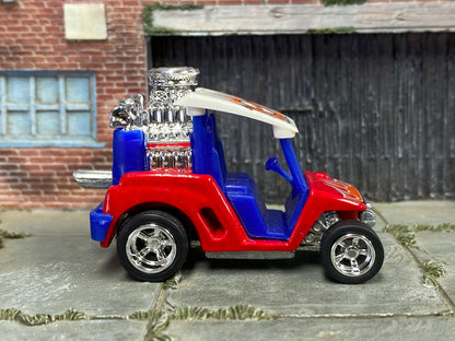 Custom Hot Wheels - Tee'd Off Golf Cart - Red, White and Blue - Chrome AMR Wheels - Rubber Tires