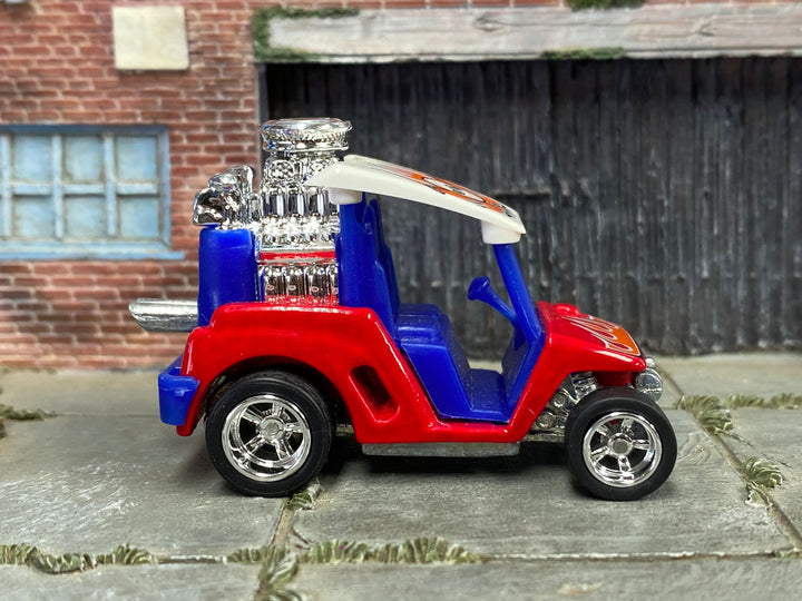 Custom Hot Wheels - Tee'd Off Golf Cart - Red, White and Blue - Chrome AMR Wheels - Rubber Tires