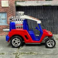 Custom Hot Wheels - Tee'd Off Golf Cart - Red, White and Blue - Chrome AMR Wheels - Rubber Tires