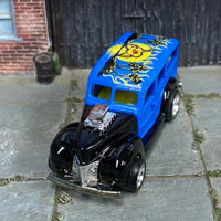 Custom Hot Wheels - 1940 Ford Woody - Black and Blue with Graphics - Chrome Steel Wheels - Rubber Tires