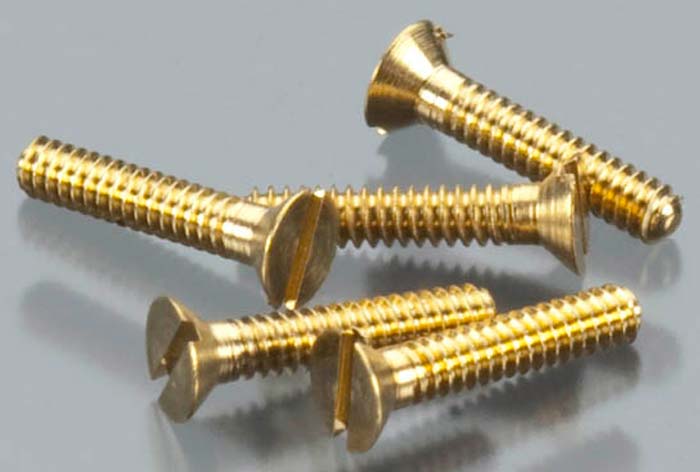 Woodland Scenics H842 00-90 × 1/4 in flat-head brass screws, five-piece product view.