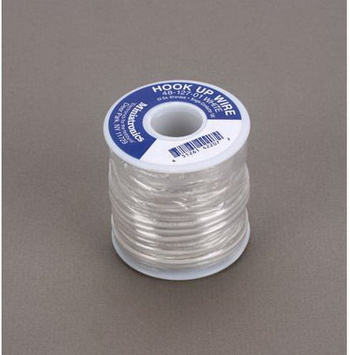 Miniatronics 48-127-01 white 22-gauge wire, 100 feet, labeled spool view.