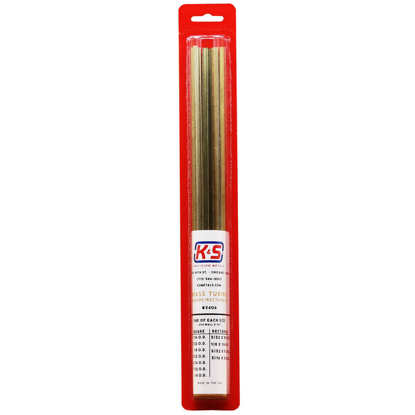 K&S Engineering 3406 brass square and rectangular tubing assortment 11 pieces