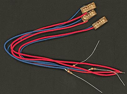 Three Miniatronics 100-408-03 LED chase light-bar boards with attached wires and resistors.