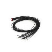 Miniatronics 18-R03-10 red 1.2 mm incandescent lamps with attached insulated wire leads.