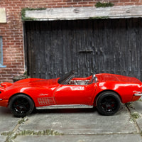 Custom Hot Wheels - 1970 Chevy Corvette Stingray Convertible -Red - Black Mag Wheels - Rubber Tires