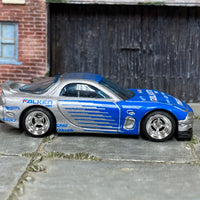 Custom Hot Wheels - 1995 Mazda RX7 - Silve and Blue FALKEN Tires - Chrome Mag Wheels - Rubber Tires