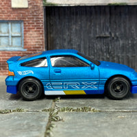 Custom Hot Wheels - 1988 Honda CRX - Satin Blue - Gray 4 Spoke Wheels - Rubber Tires