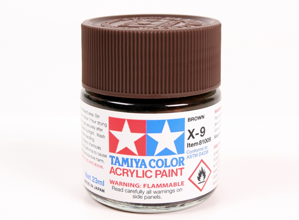 Tamiya X-9 Brown 23 ml acrylic paint bottle, item 81009