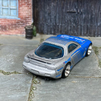 Custom Hot Wheels - 1995 Mazda RX7 - Silve and Blue FALKEN Tires - Chrome Mag Wheels - Rubber Tires