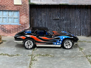 Custom Hot Wheels - Chevy Corvette Stingray - Black Stars and Stripes American Flag - Chrome Mag Wheels - Rubber Tires
