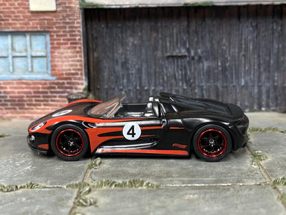 Custom Hot Wheels Porsche 918 Spyder – Black & Red | Black & Red Mag Wheels + Real Rubber Tires