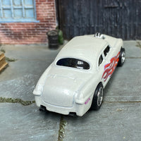 Custom Hot Wheels - 1950 Ford Shoebox - White with Flames - Chrome AMR Wheels - Rubber Tires