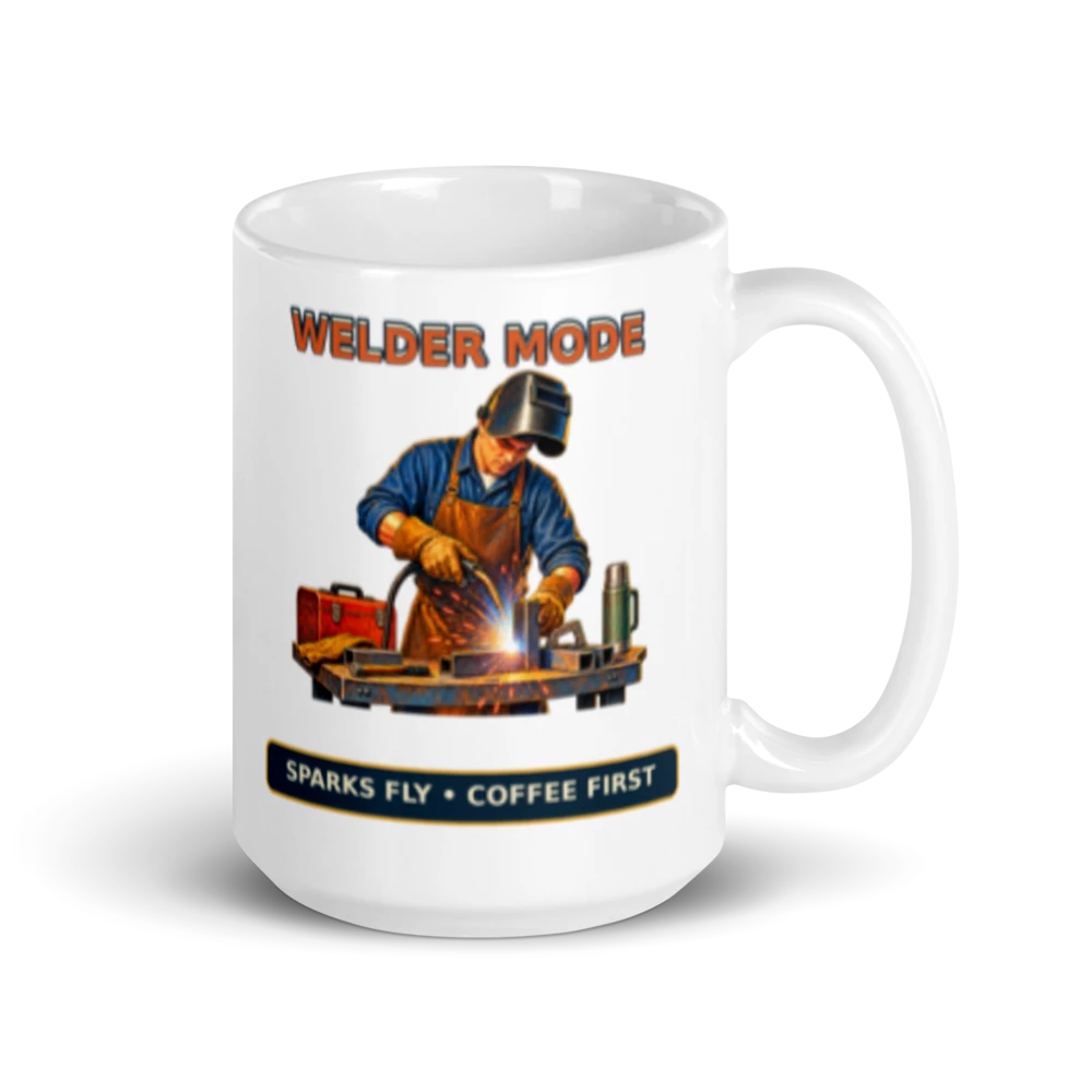 Welder Mode Sparks Fly Coffee First Mug product mockup