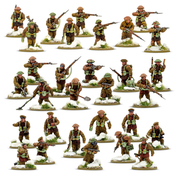 Warlord Games British & Canadian Infantry (Winter) Platoon – 30 Figures – painted manufacturer examples; supplied unpainted