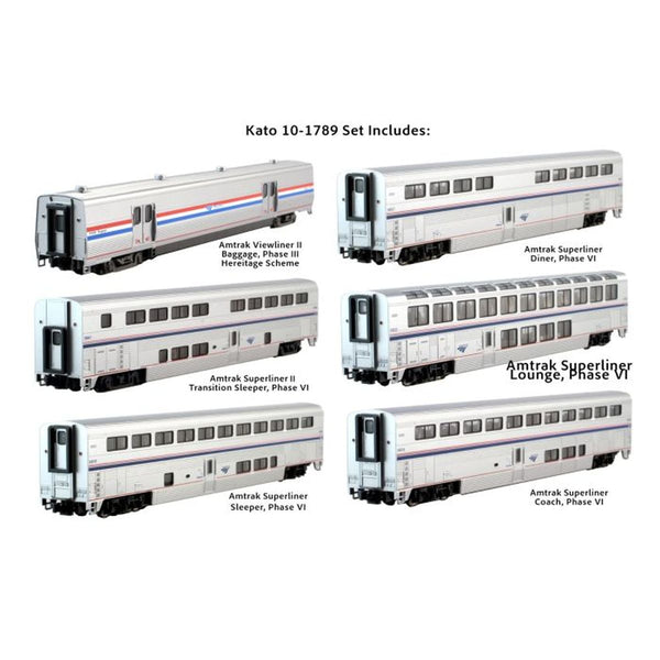 Kato N Scale Amtrak Superliner Phase VI 6-Unit Bookcase Set — exact product reference