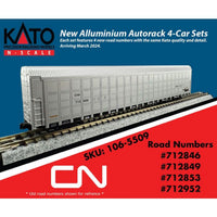Kato N Scale Canadian National Aluminum Autorack 4 Car Set 712846, 712849, 712853, 712952 — exact product reference