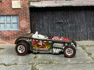 Custom Hot Wheels - 1932 Ford Roadster - Gray and Checkered Trigger-Happy Nathan - Chrome Mag Wheels - Redline Rubber Tires