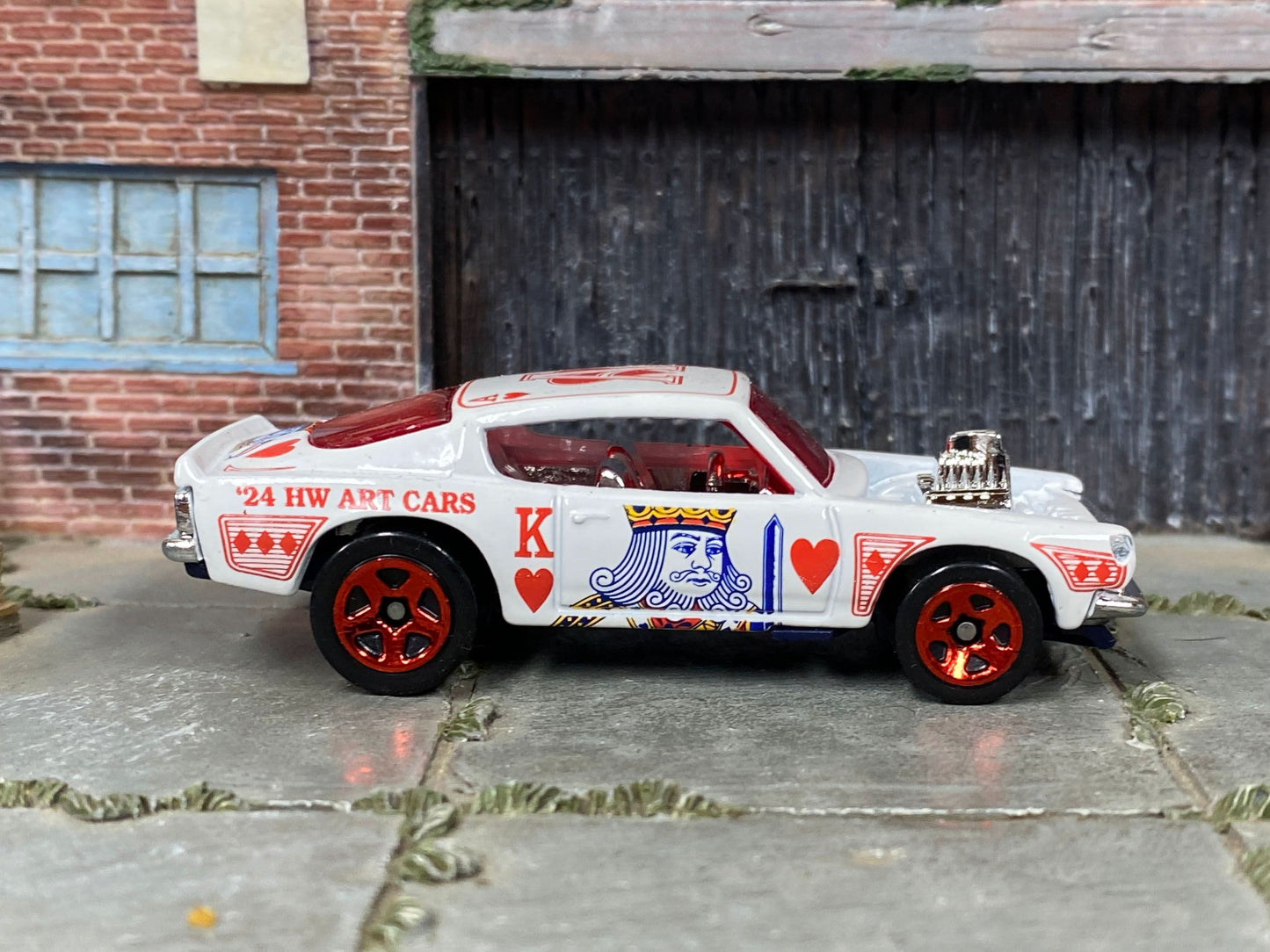 Loose Hot Wheels - Plymouth Barracuda - White Playing Card Art Car