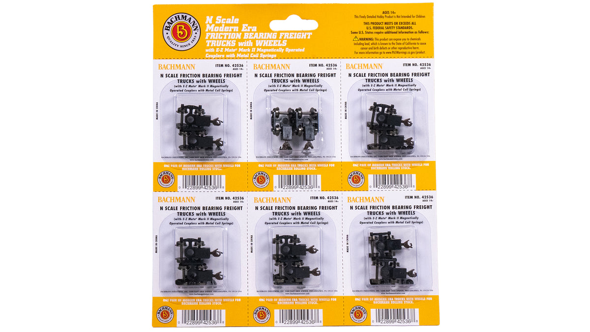 Bachmann N Friction-Bearing Freight Trucks with Wheels — 6 Pairs — full six-pair package