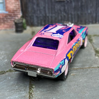 Custom Hot Wheels - 1969 Dodge Charger - Pink Art Car - Pink Mag Wheels - Rubber Tires