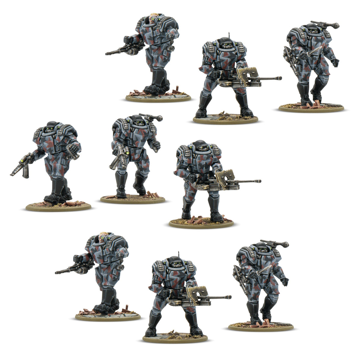 Warlord Games Konflikt ’47 Stahltruppen Heavy Infantry – 9 Figures – painted manufacturer example; supplied unpainted