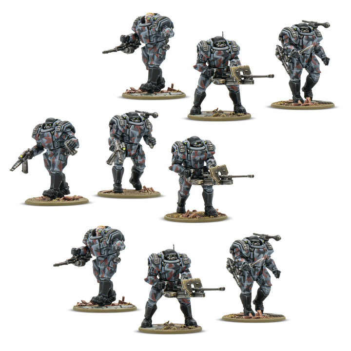 Warlord Games Konflikt ’47 Stahltruppen Heavy Infantry – 9 Figures – painted manufacturer example; supplied unpainted