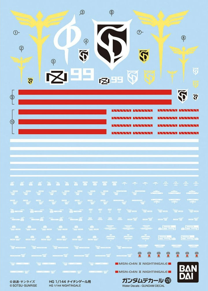 Bandai Gundam Decal #129 For HGUC 1/144 Nightingale Water Slide/Transfer Decals — exact product view