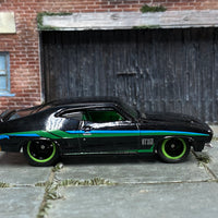 Custom Hot Wheels - 1973 Ford Falcon XB - Black, Blue and Green - Black and Green Mag Wheels - Rubber Tires