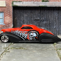 Loose Hot Wheels - Swoop Coupe - Red and Black with Flames and Skulls