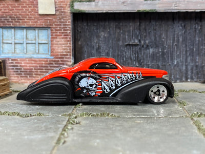 Loose Hot Wheels - Swoop Coupe - Red and Black with Flames and Skulls