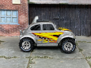 Custom Hot Wheels - Volkswagen Baja Bug - Silver, Black and Yellow - Chrome American Racing Wheels - Off Road Rubber Tires