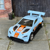 Custom Hot Wheels - Astin Martin Vantage GTE - Blue GULF - Chrome Mag Wheels - Rubber Tires