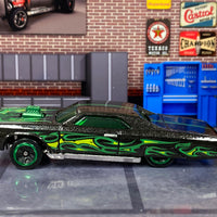 Loose Hot Wheels - Layin' Low Lowrider - Black and Green with Flames