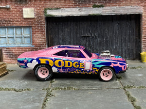 Custom Hot Wheels - 1969 Dodge Charger - Pink Art Car - Pink Mag Wheels - Rubber Tires