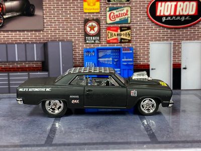 Custom Hot Wheels - 1964 Chevy Malibu - Custom Satin Black Race Livery - Chrome Mag Wheels with Skinnies in the Front - Rubber Tires