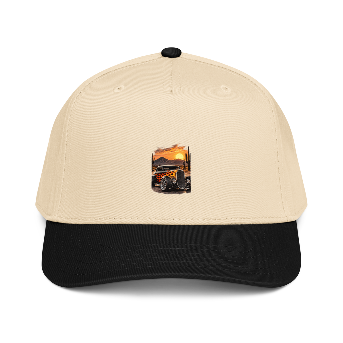 Desert Sunset Flame Coupe Baseball Cap product mockup 2
