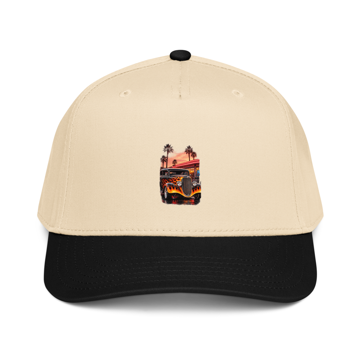 Neon Diner Flame Coupe Baseball Cap product mockup 2