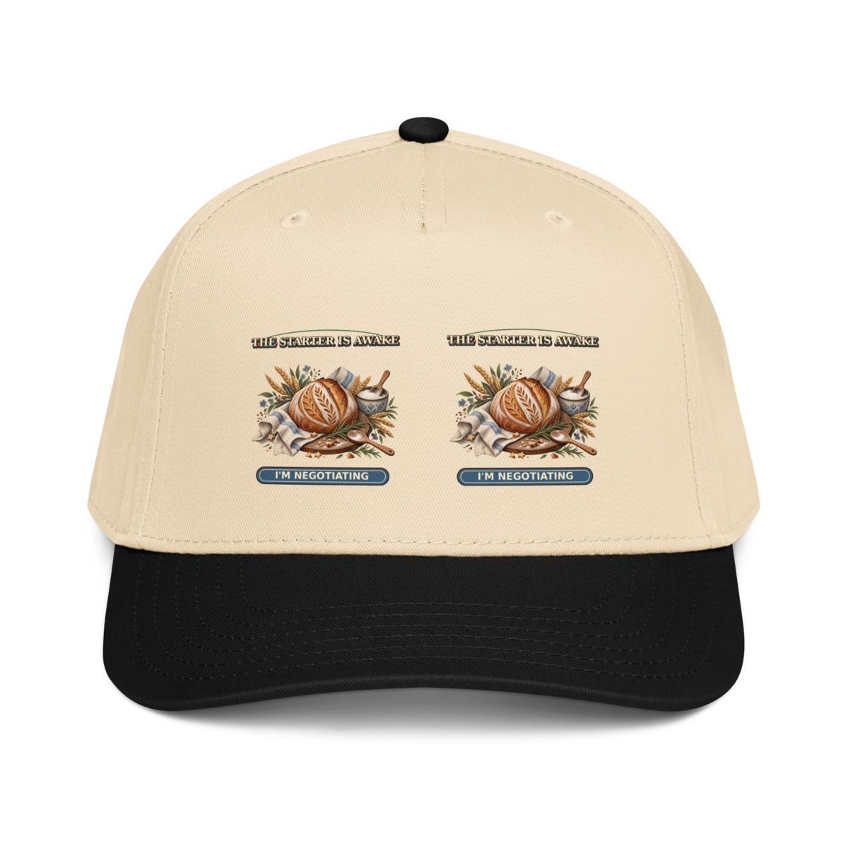 The Starter Is Awake Sourdough Baseball Cap product mockup 2